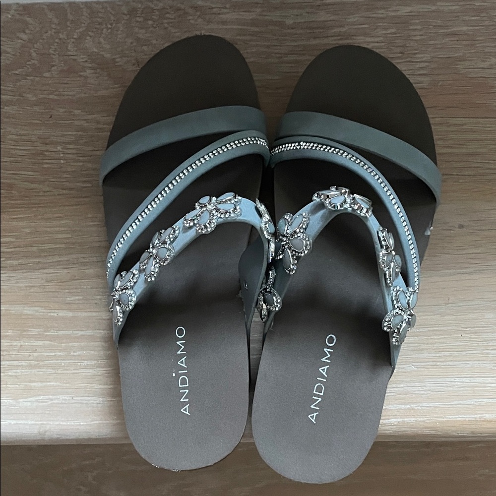 Andiamo Women's Chic Blue Gray Embellished Sandals